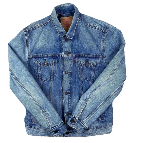 Levis Strauss & Co. Mens Trucker Jacket Size M Blue Hawaiian Style Liner Rare - Picture 1 of 14